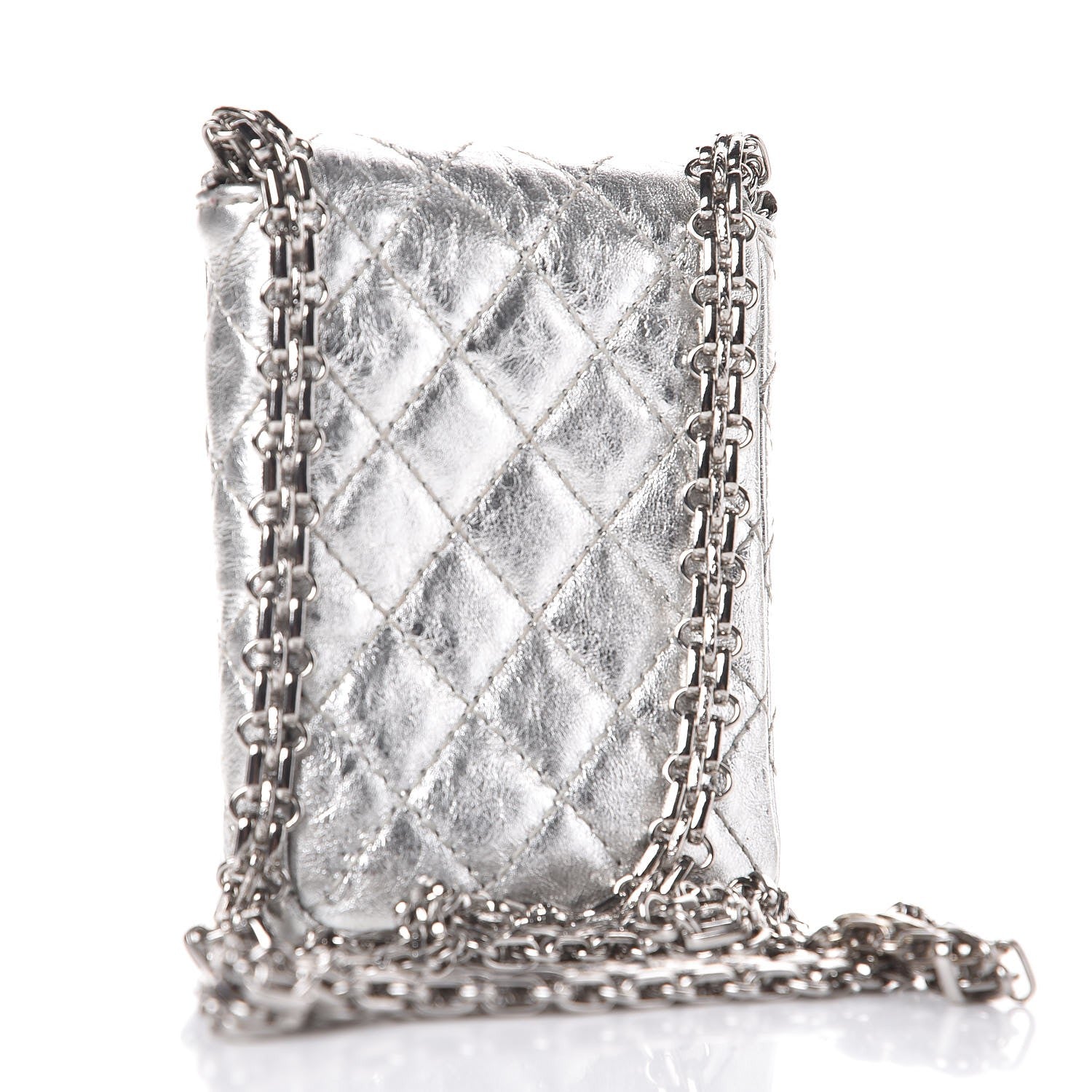 Chanel Metallic Aged Calfskin Quilted 2.55 Reissue Phone Case Silver 3 of 10