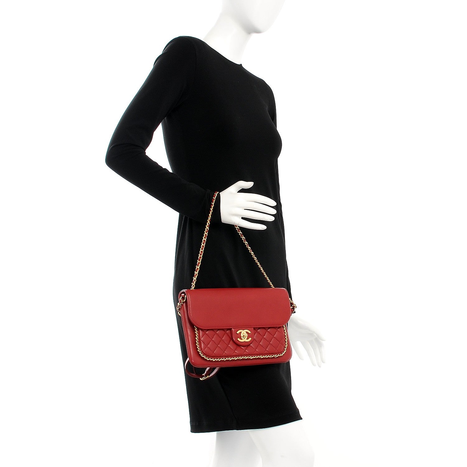 Chanel Lambskin Quilted Large CC Unchained Crossbody Red 3 of 10
