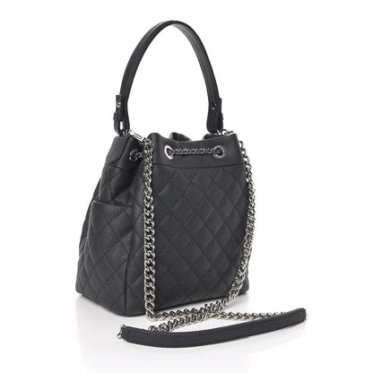 Chanel Caviar Flat Quilted CC Chain Bucket Drawstring Bag Black 3 of 9