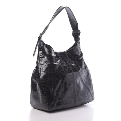 Jimmy Choo Snake Calfskin Embossed Rahmyn Hobo Bag Black 3 of 14