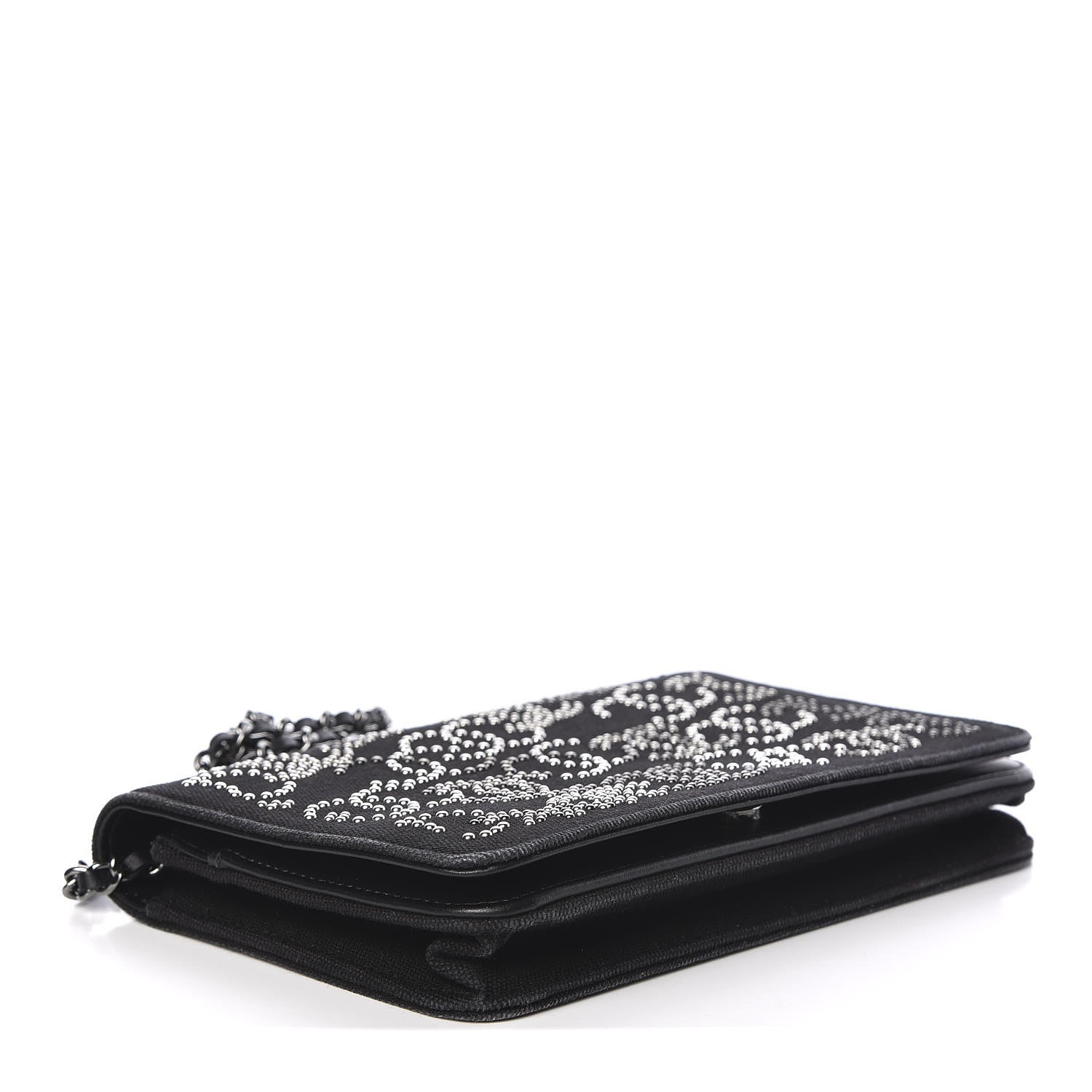 Chanel Canvas Studded CC Wallet On Chain WOC Black 5 of 14