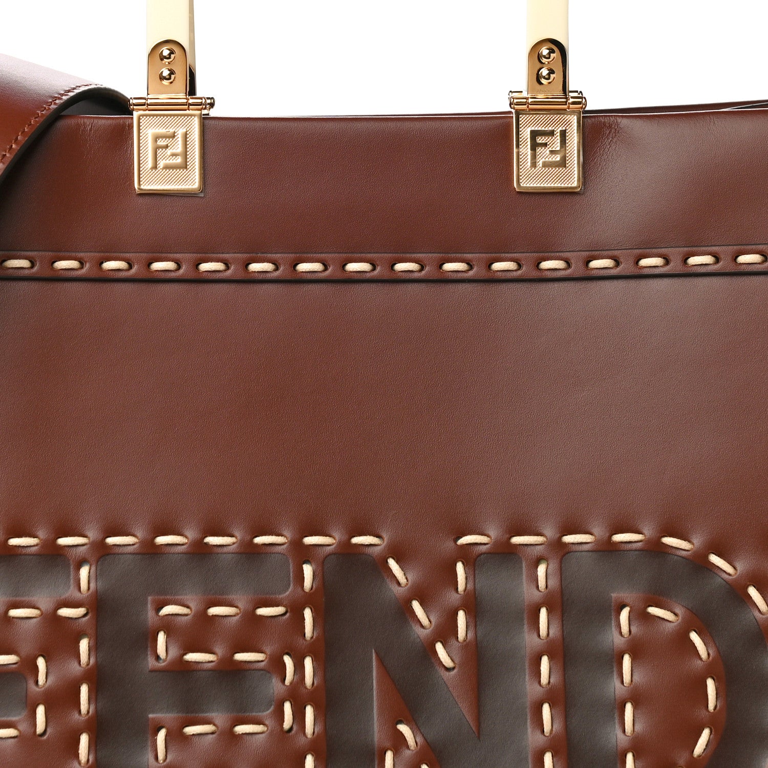 Fendi Vitello King Plexiglass Macro Stitchings Medium Fendi Sunshine Shopper Tote Praline 8 of 12