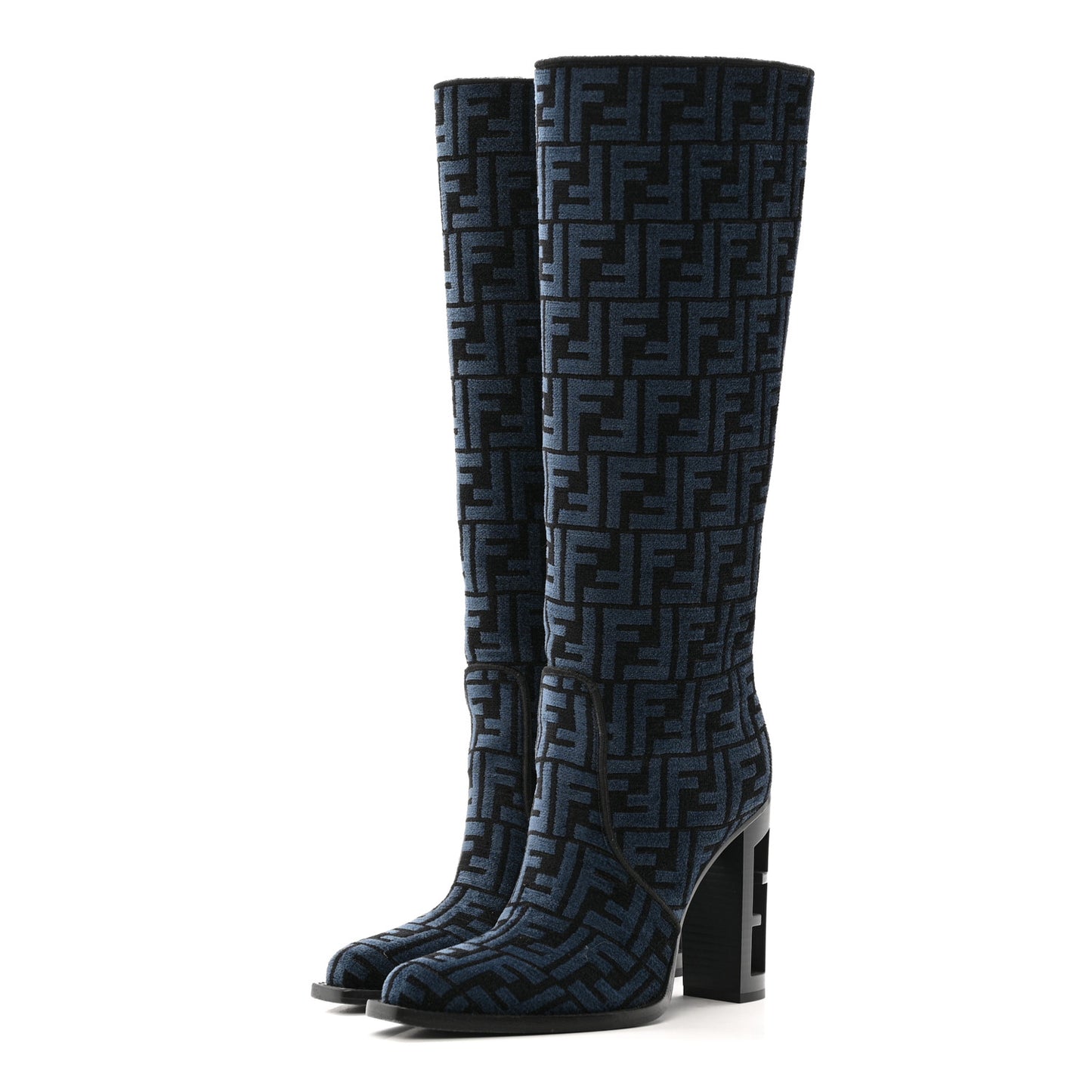 Chenille Jacquard FF 110mm Knee Boots 39 Black Blue