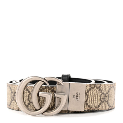 Gucci GG Supreme Monogram Plutone Calfskin Palladium Double G Reversible 30mm Belt 90 36 Beige Ebony Black 1 of 10