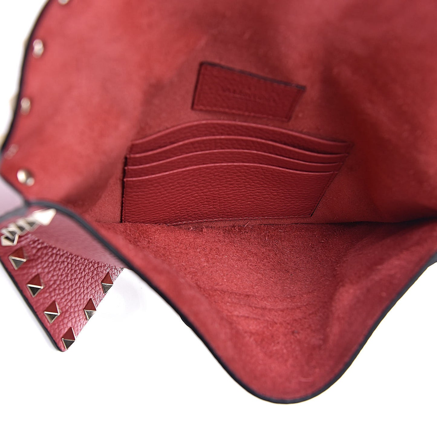 Pebbled Calfskin Medium Rockstud Envelope Flat Wristlet Pouch Red