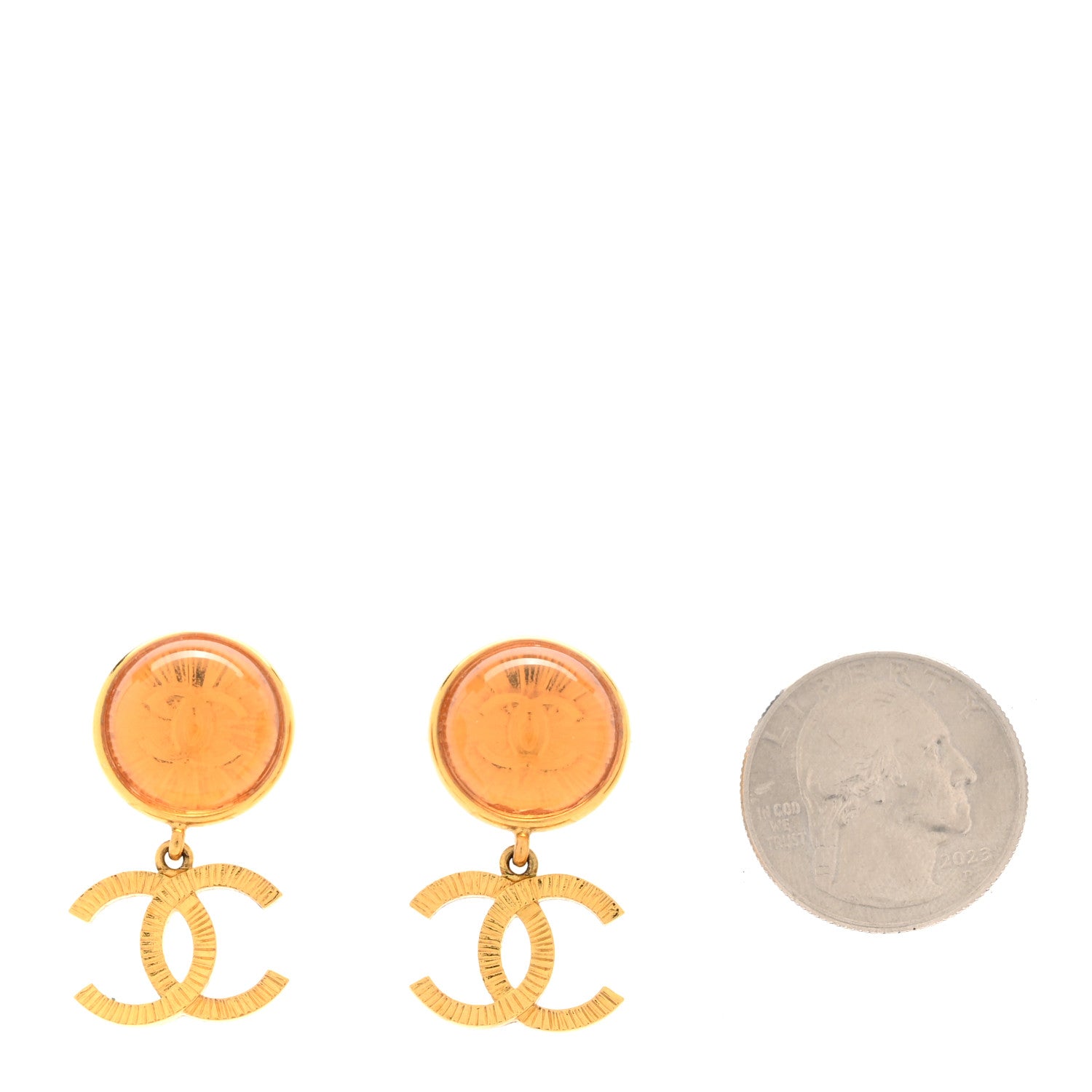 Chanel Metal Round CC Medallion Drop Earrings Gold 2 of 6
