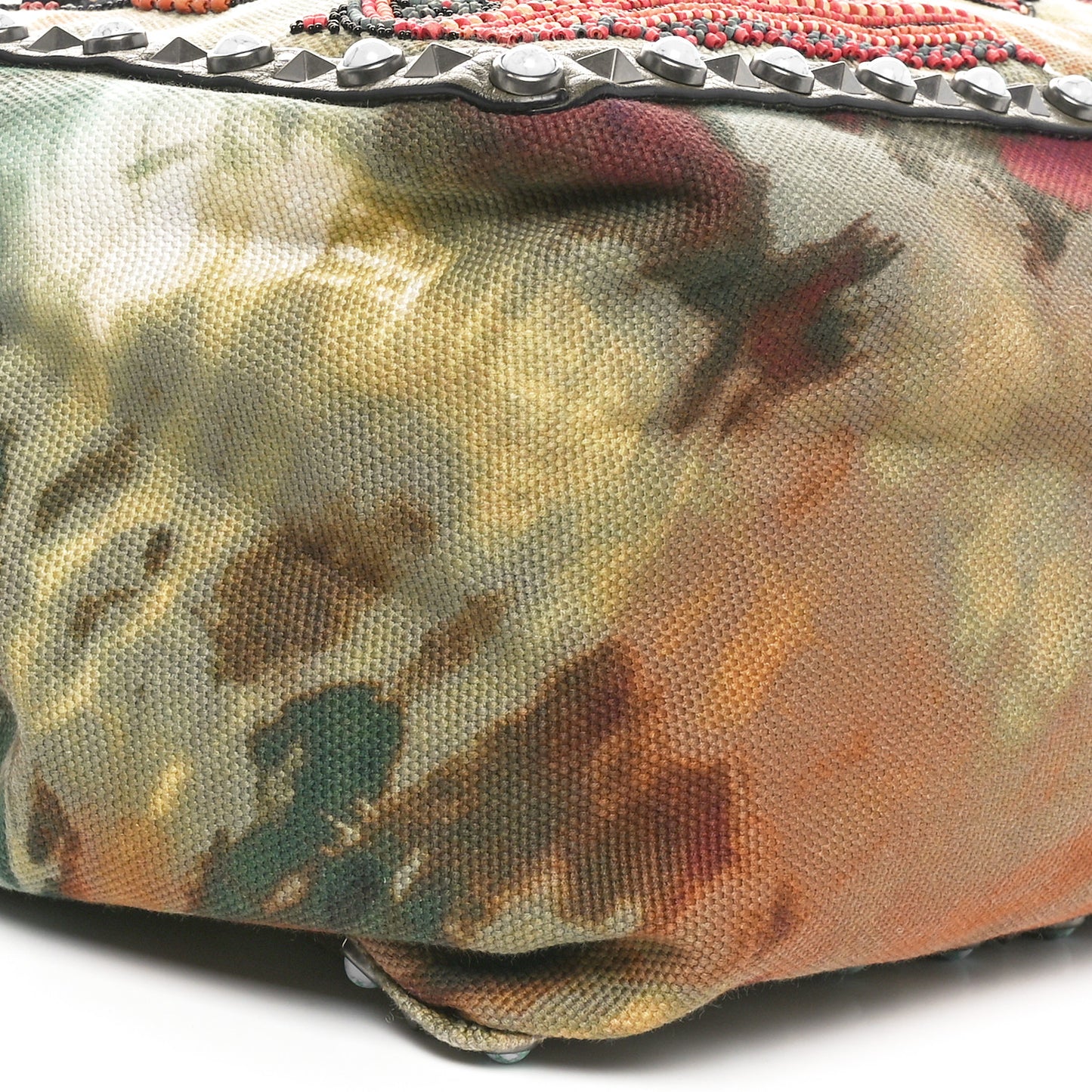 Canvas Tie Dye Beaded Rockstud Rolling Tote Bag Multicolor