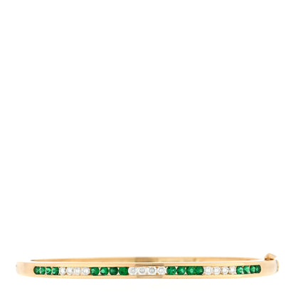 Tiffany 18K Yellow Gold Diamond Emerald Bangle Bracelet 1 of 3