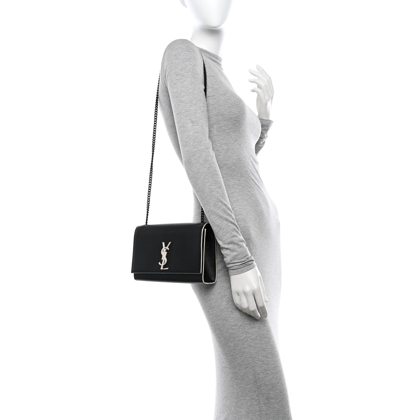 Grain De Poudre Medium Classic Monogram Kate Satchel Black White