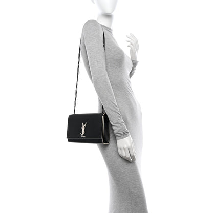 Saint Laurent Grain De Poudre Medium Classic Monogram Kate Satchel Black White 2 of 12