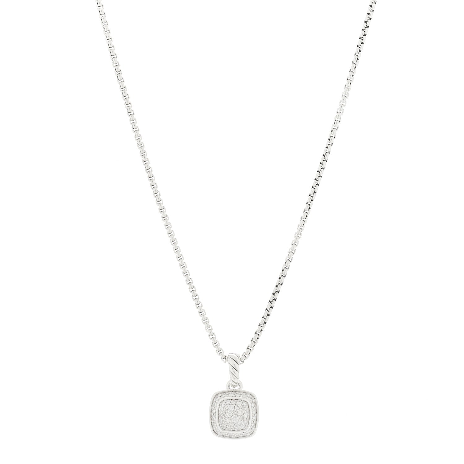 David Yurman Sterling Silver Diamond Pave 7mm Petite Albion Pendant Necklace 1 of 4