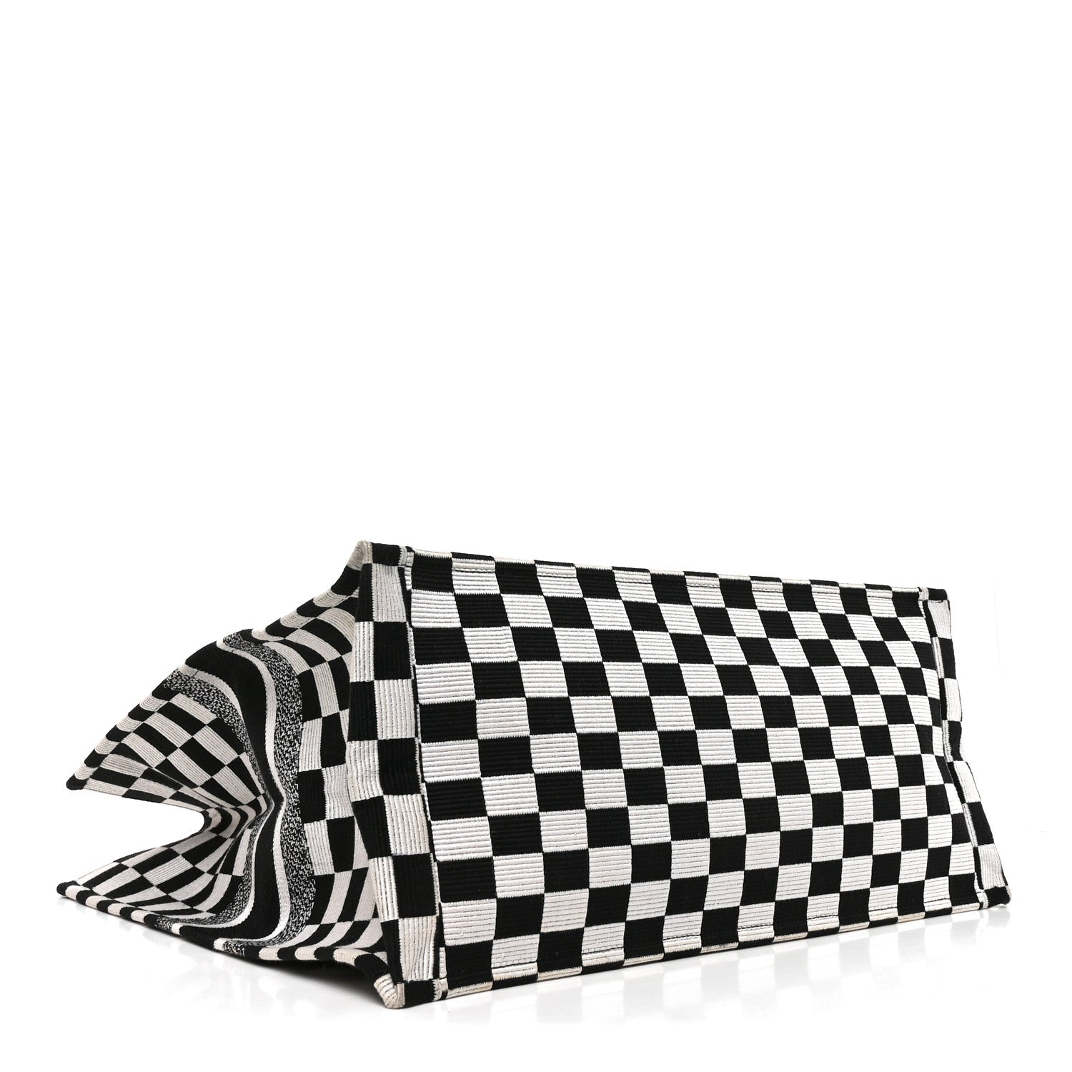 Christian Dior Canvas Embroidered Checkered Book Tote Black White 4 of 11