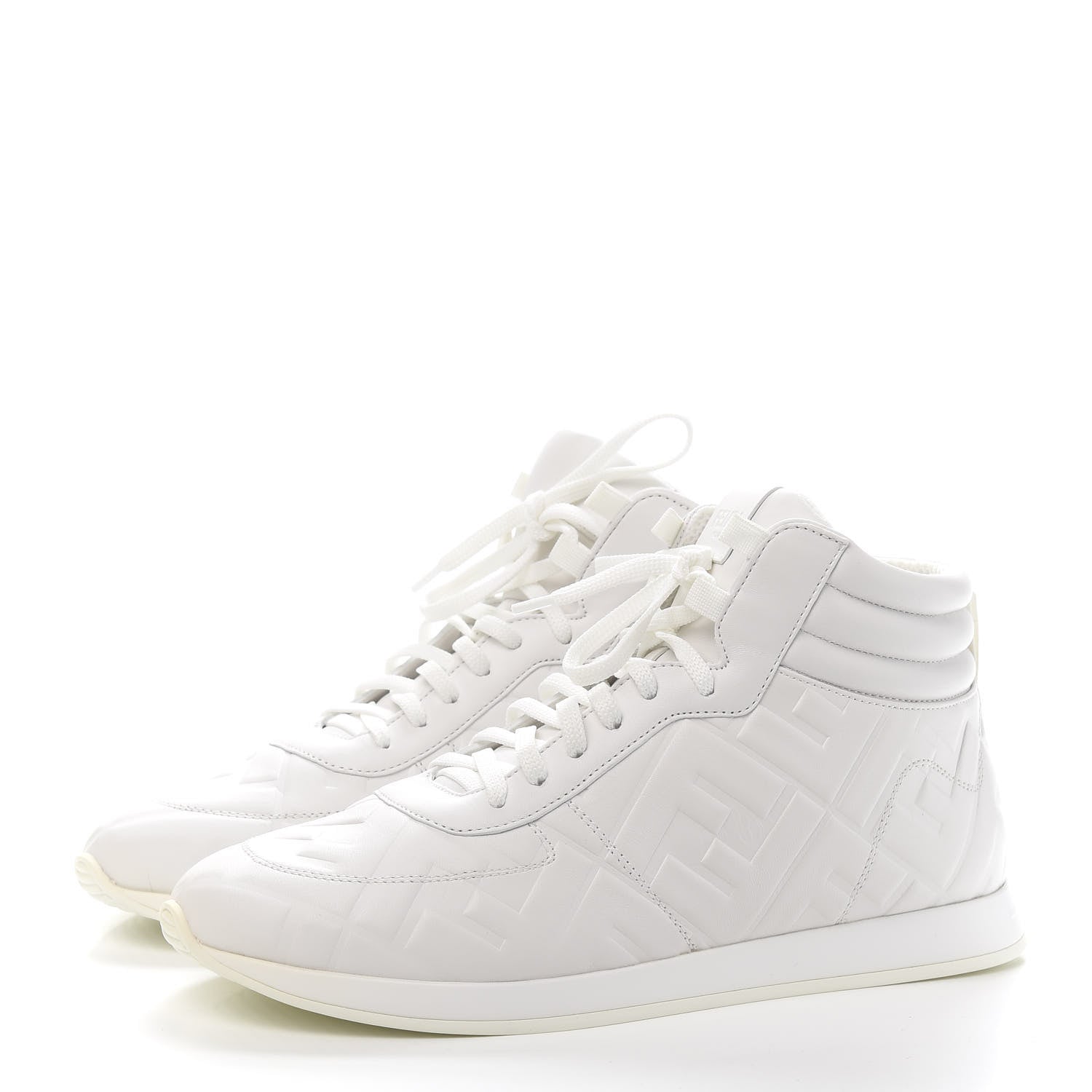 Fendi Nappa Macro FF Embossed Womens High Top Sneakers 40 White Ice 3 of 10