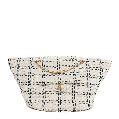 Chanel Raffia Effect Tweed Shopping Tote White Black 1 of 11