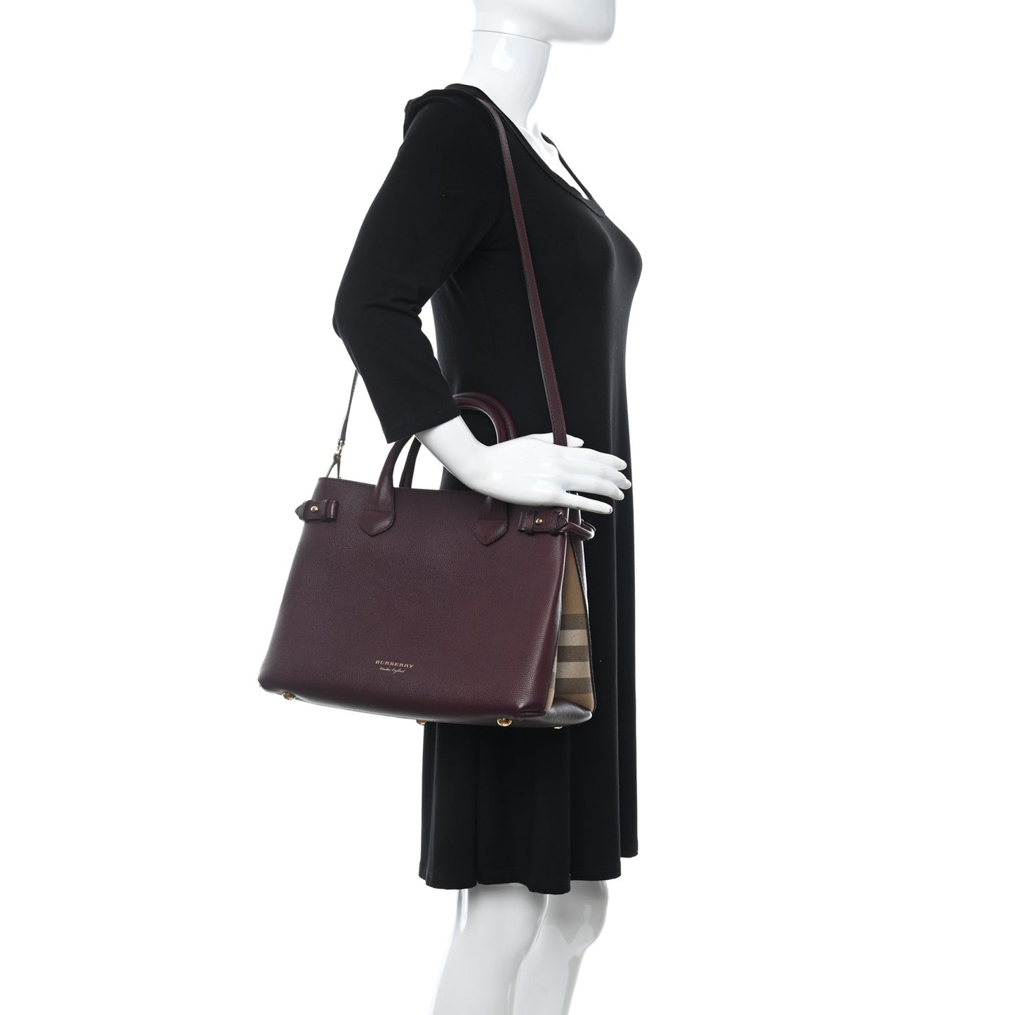 Derby Calfskin House Check Medium Banner Tote Mahogany Red
