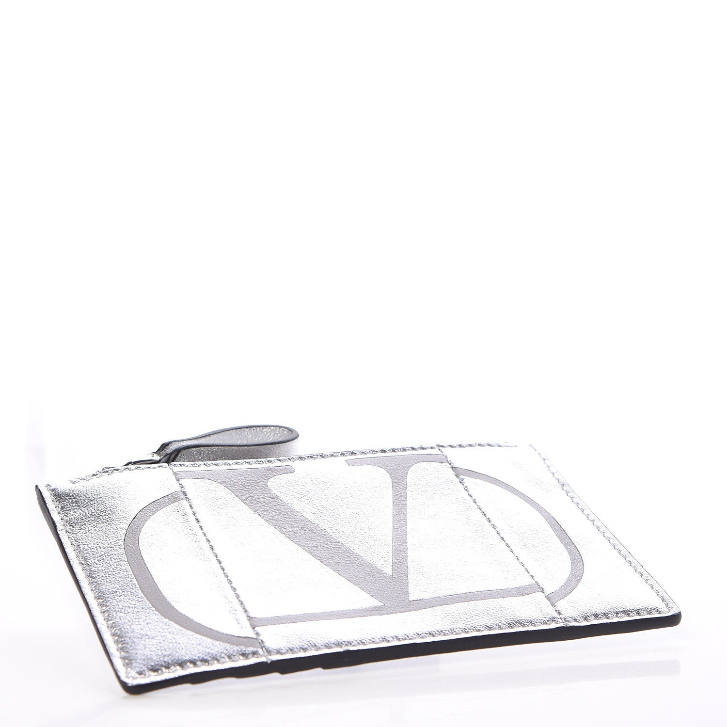 Valentino Garavani Metallic Calfskin Go Logo Coin Case Card Holder Silver 4 of 8