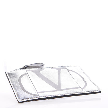 Valentino Garavani Metallic Calfskin Go Logo Coin Case Card Holder Silver 4 of 8