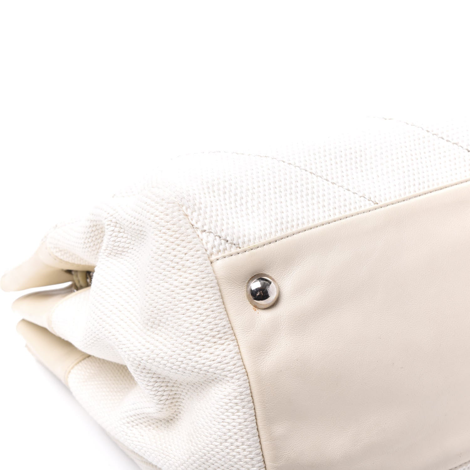 Chanel Canvas Chevron CC Shopping Tote White 5 of 11