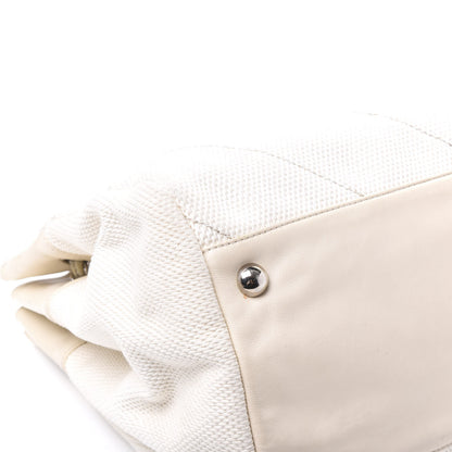 Chanel Canvas Chevron CC Shopping Tote White 5 of 11