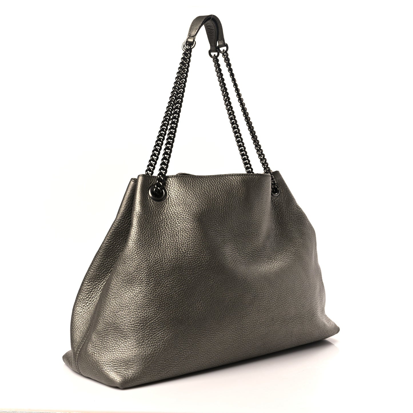 Metallic Pebbled Calfskin Large Soho Chain Shoulder Bag Golden Beige