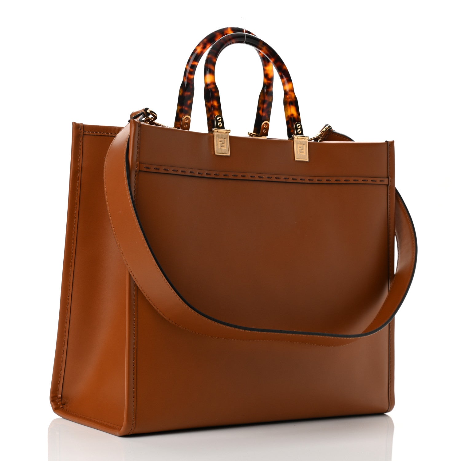 Fendi Vitello King Plexiglass Medium Fendi Sunshine Shopper Tote Cuoio 4 of 11