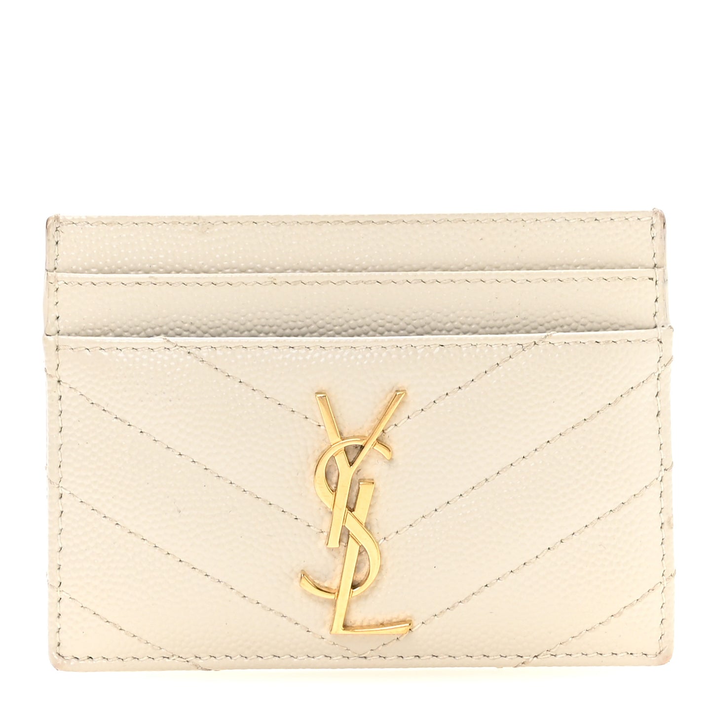 Grain De Poudre Matelasse Chevron Monogram Credit Card Case Crema Soft