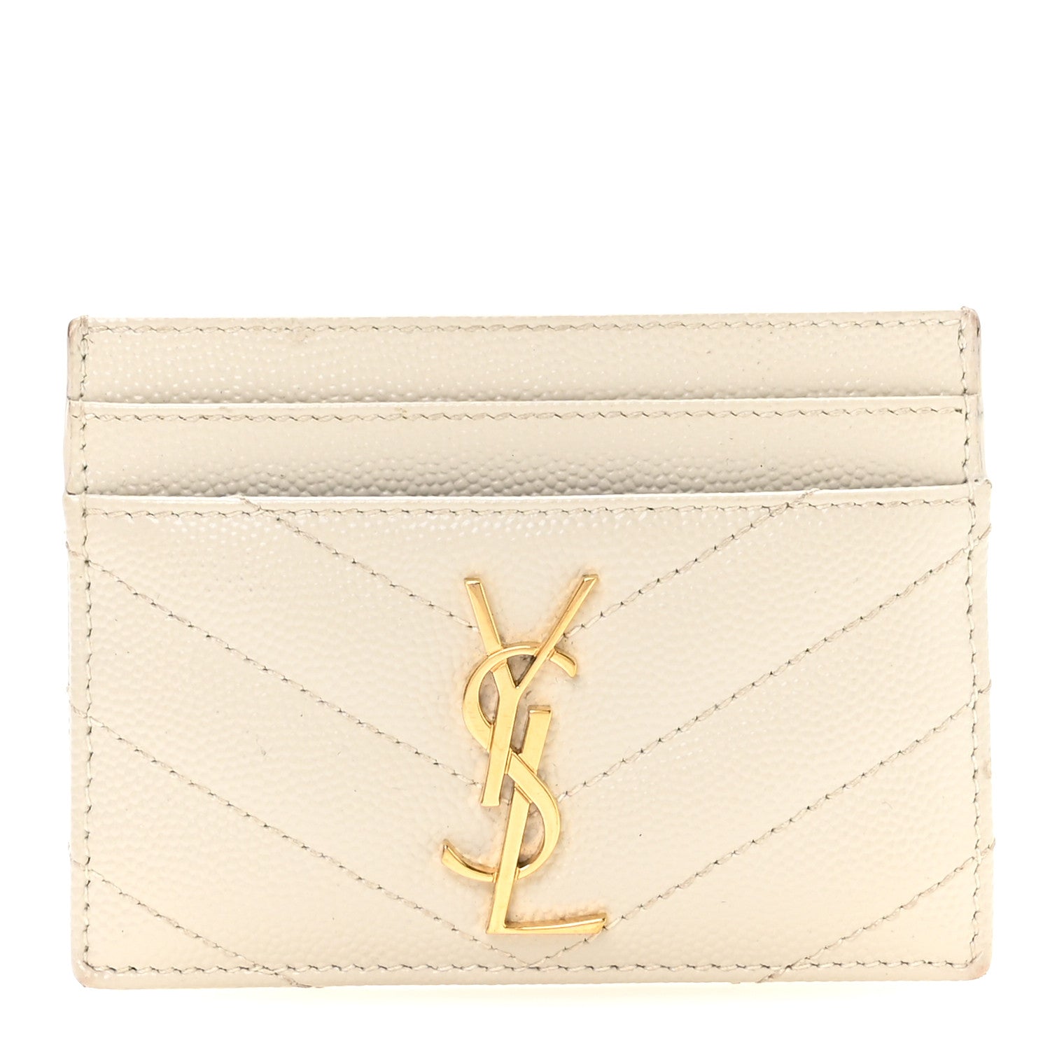 Saint Laurent Grain De Poudre Matelasse Chevron Monogram Credit Card Case Crema Soft 1 of 8