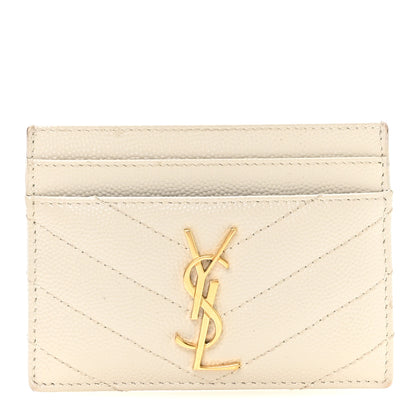 Saint Laurent Grain De Poudre Matelasse Chevron Monogram Credit Card Case Crema Soft 1 of 8