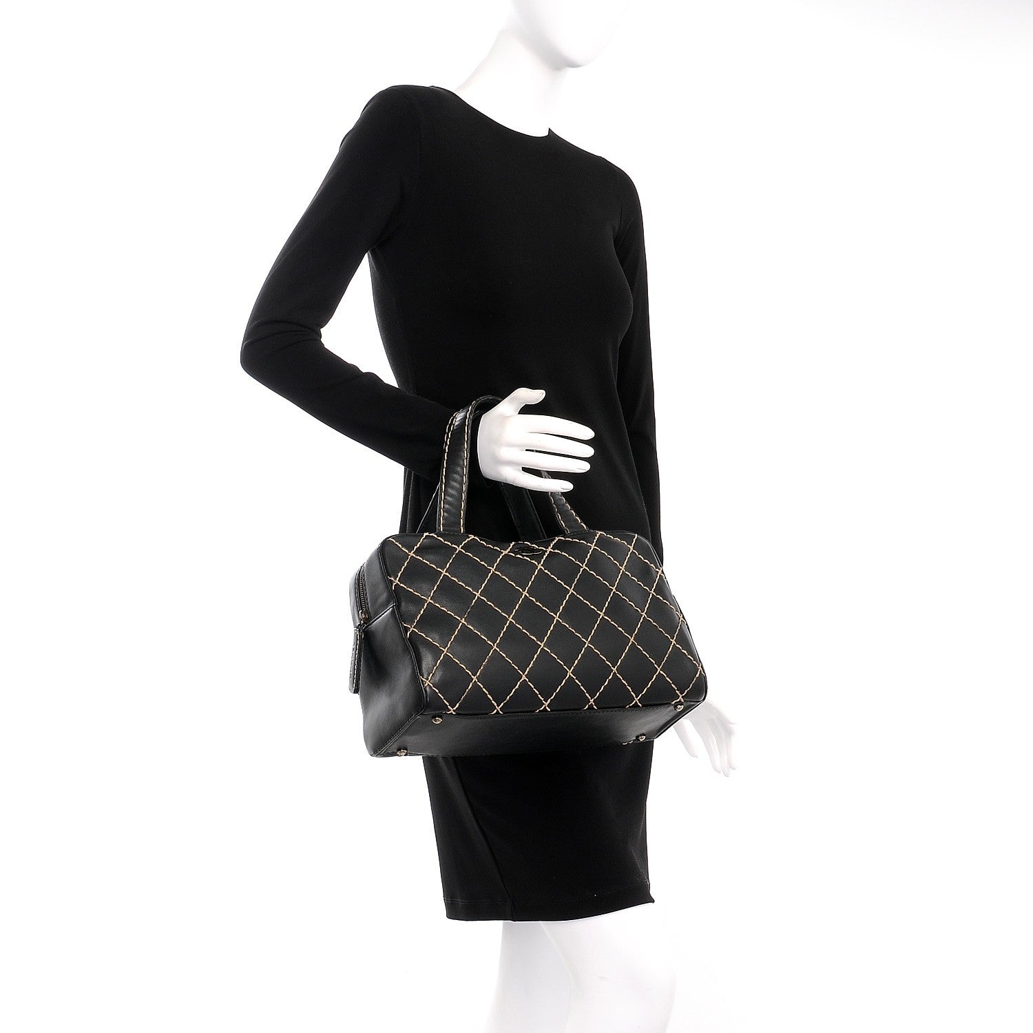 Chanel Calfskin Wild Stitch Top Handle Bag Black 2 of 14