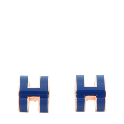 Hermes Rose Gold Lacquered Pop H Earrings Navy Bleu 1 of 6