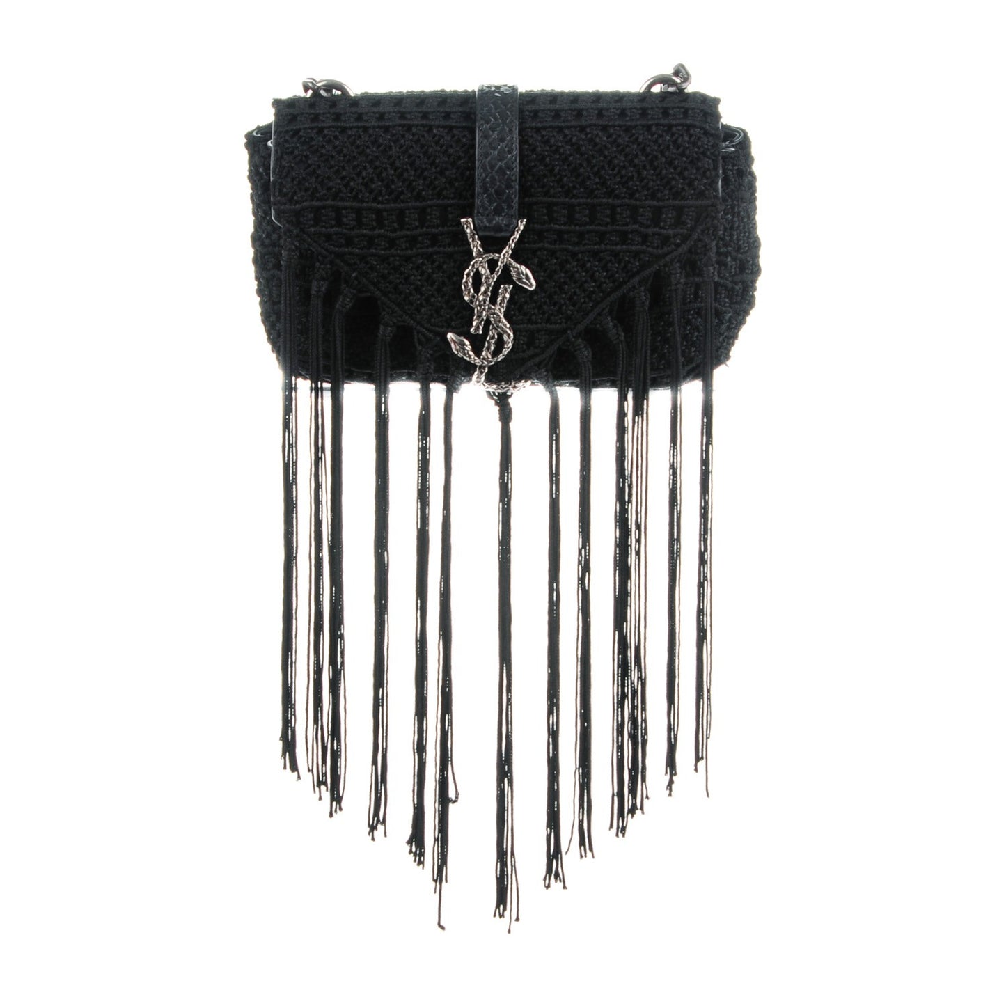 Calfskin Crochet Baby Monogram Chain Satchel Black