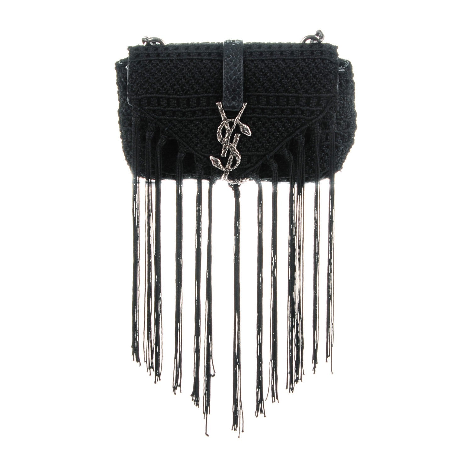 Saint Laurent Calfskin Crochet Baby Monogram Chain Satchel Black 1 of 7
