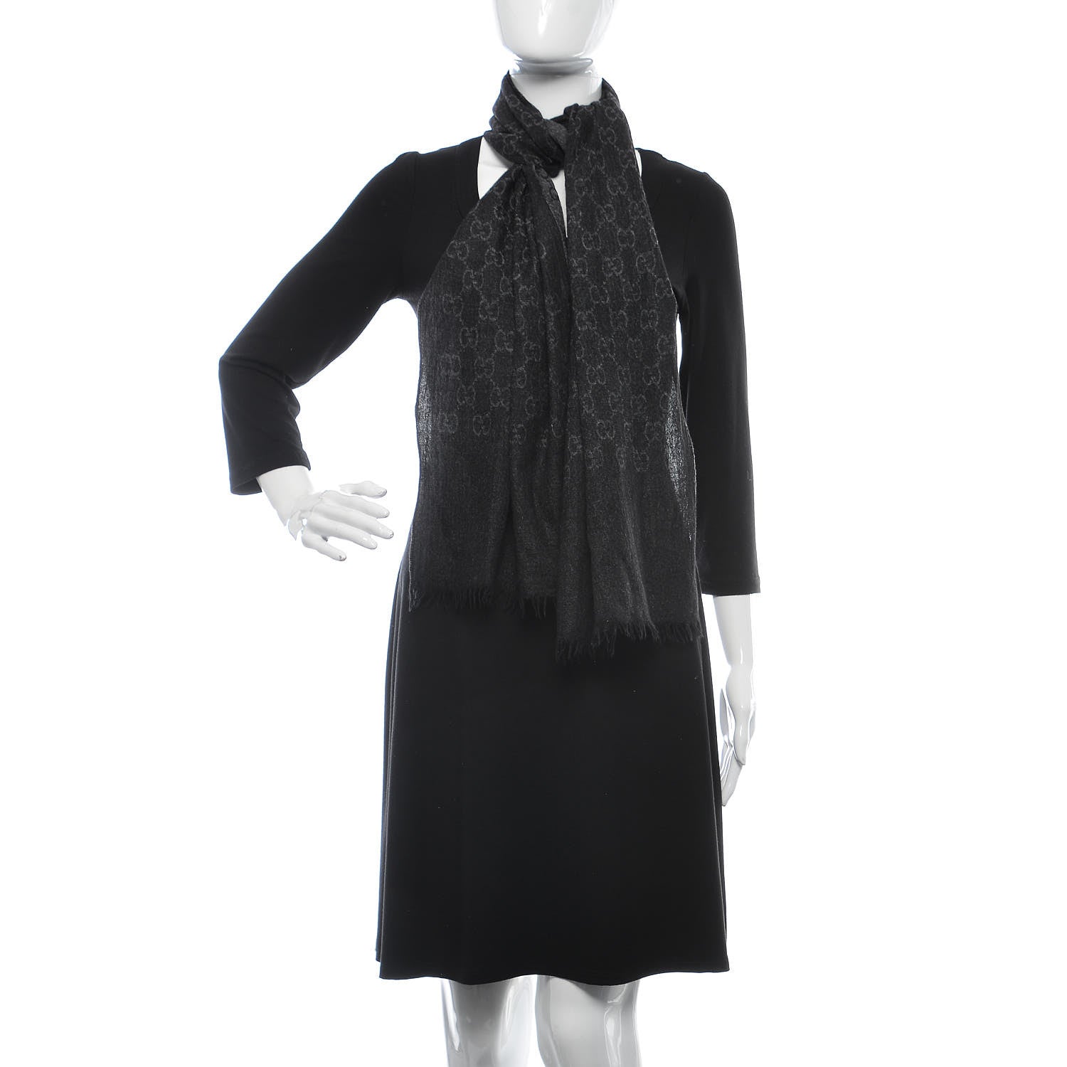 Gucci Wool Silk GG Monogram GGNat Scarf Anthracite 2 of 4