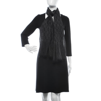 Gucci Wool Silk GG Monogram GGNat Scarf Anthracite 2 of 4