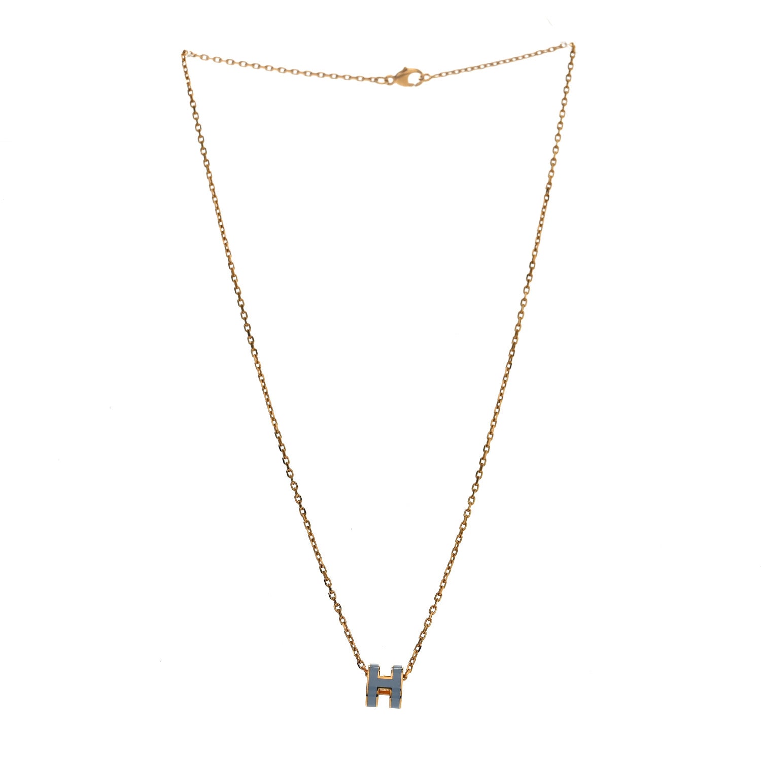 Hermes Lacquered Rose Gold Mini Pop H Pendant Necklace Bleu Zephyr 3 of 4