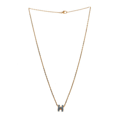 Hermes Lacquered Rose Gold Mini Pop H Pendant Necklace Bleu Zephyr 3 of 4
