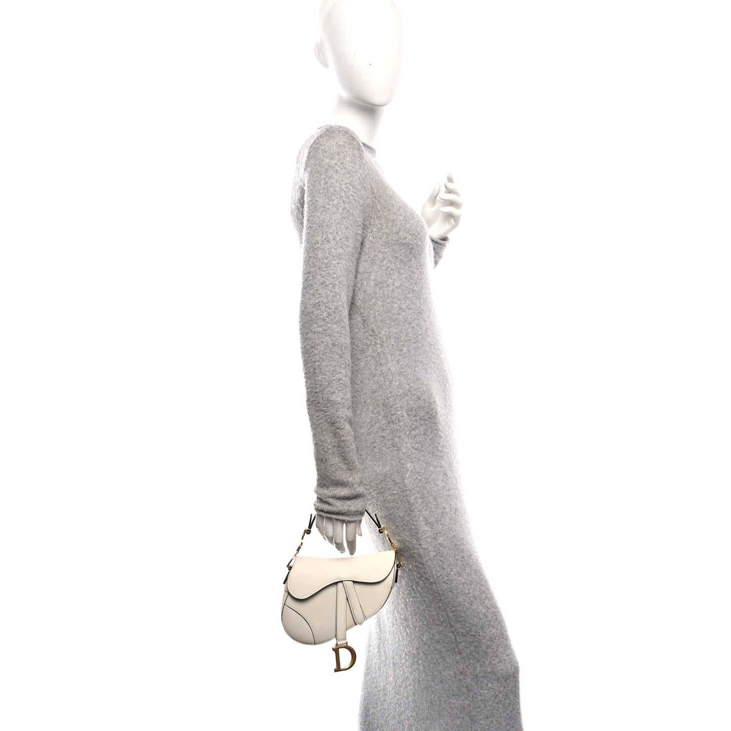 Grained Calfskin Mini Saddle Bag White