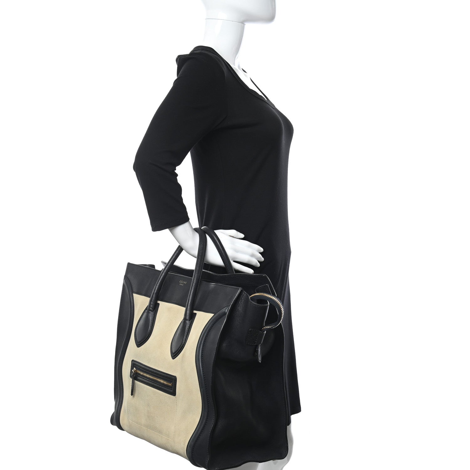 Celine Nubuck Smooth Calfskin Medium Luggage Black 2 of 14