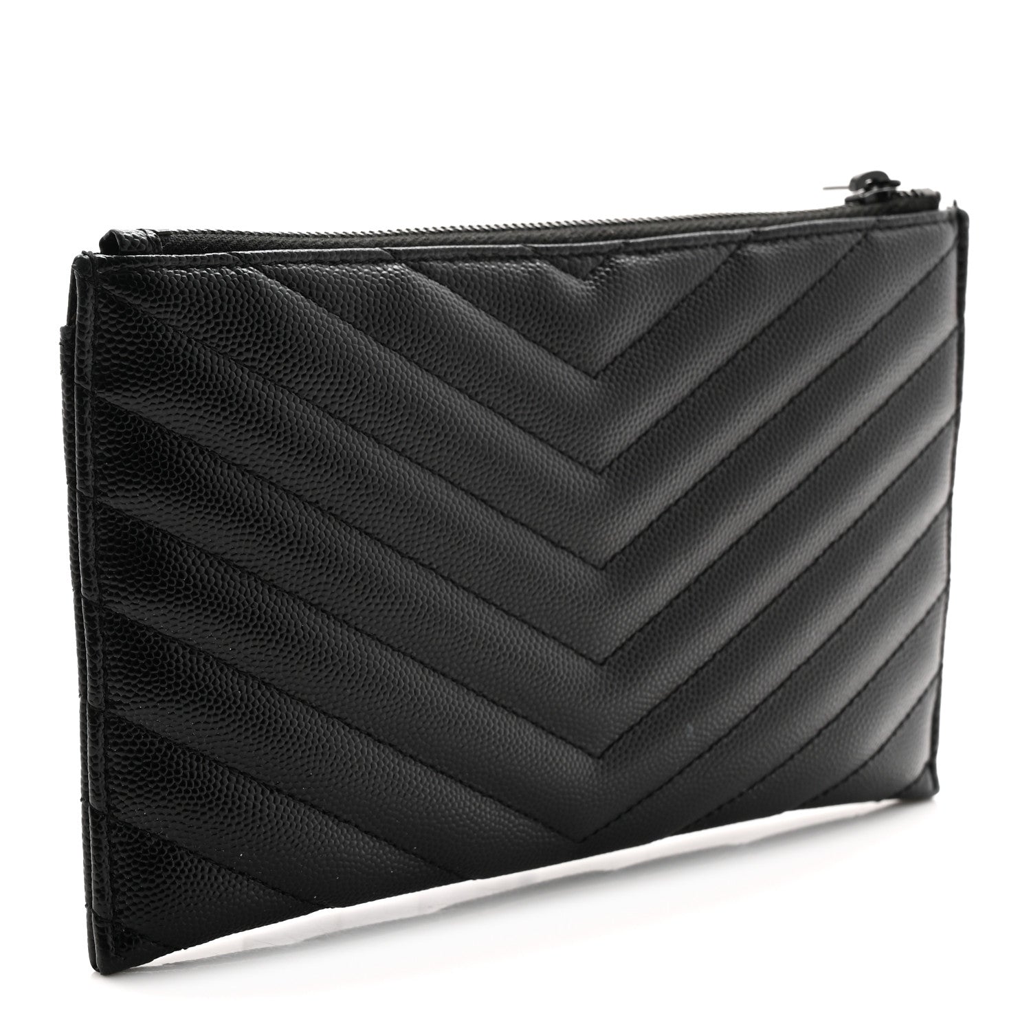 Saint Laurent Grain De Poudre Chevron Monogram Monochrome Bill Pouch Black 3 of 7