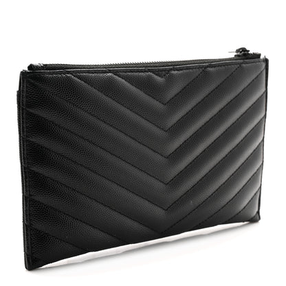 Saint Laurent Grain De Poudre Chevron Monogram Monochrome Bill Pouch Black 3 of 7