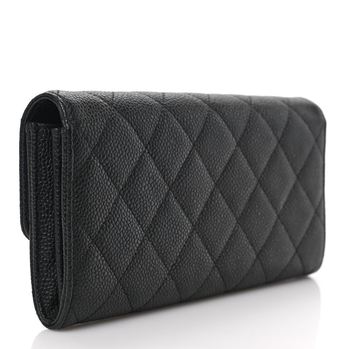 Caviar Quilted Long Flap Wallet Black