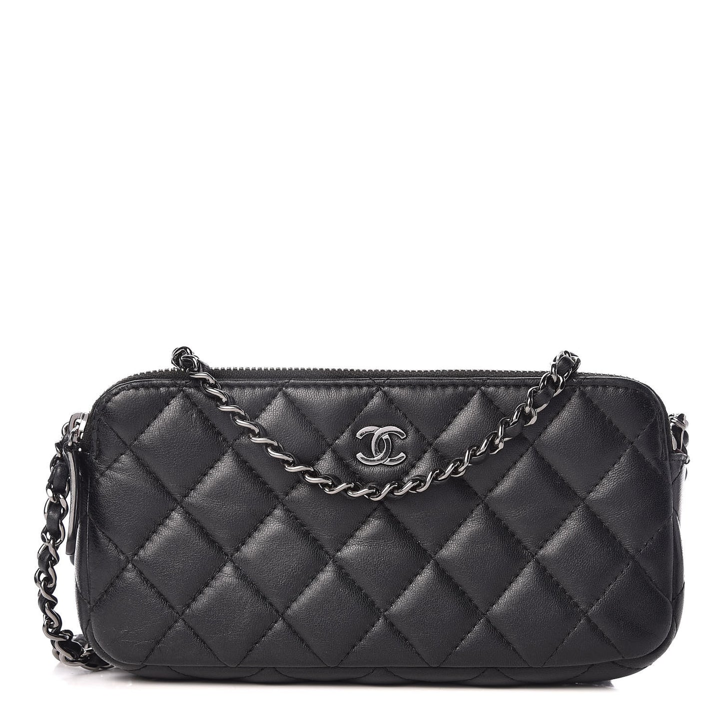 Lambskin Quilted Small Clutch With Chain Black
