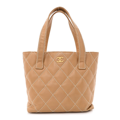 Chanel Calfskin Quilted Surpique Stitch Small Tote Beige 1 of 10