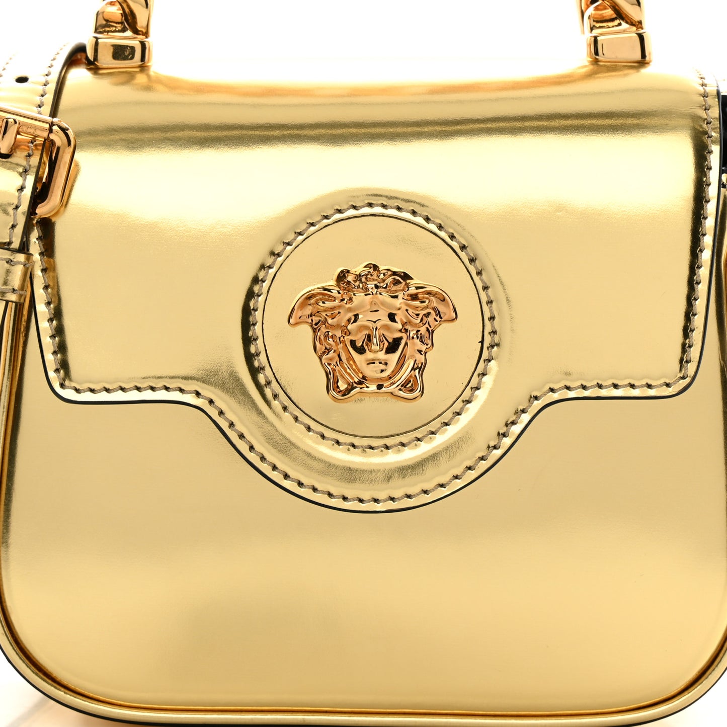 Metallic Calfskin Mini La Medusa Bag Gold