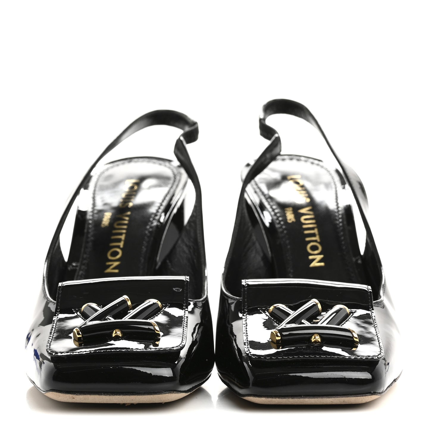 Patent Calfskin Shake Slingback Pumps 38 Black