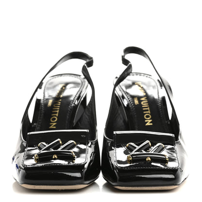 Louis Vuitton Patent Calfskin Shake Slingback Pumps 38 Black 3 of 9