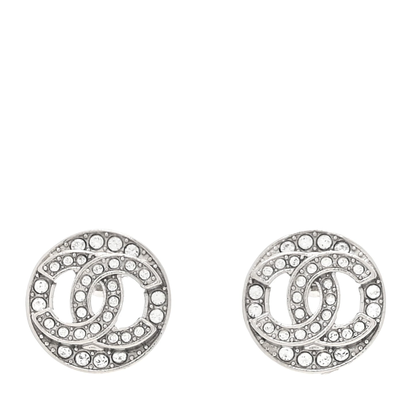 Crystal CC Round Earrings Silver