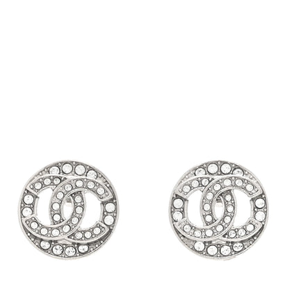 Chanel Crystal CC Round Earrings Silver 1 of 5