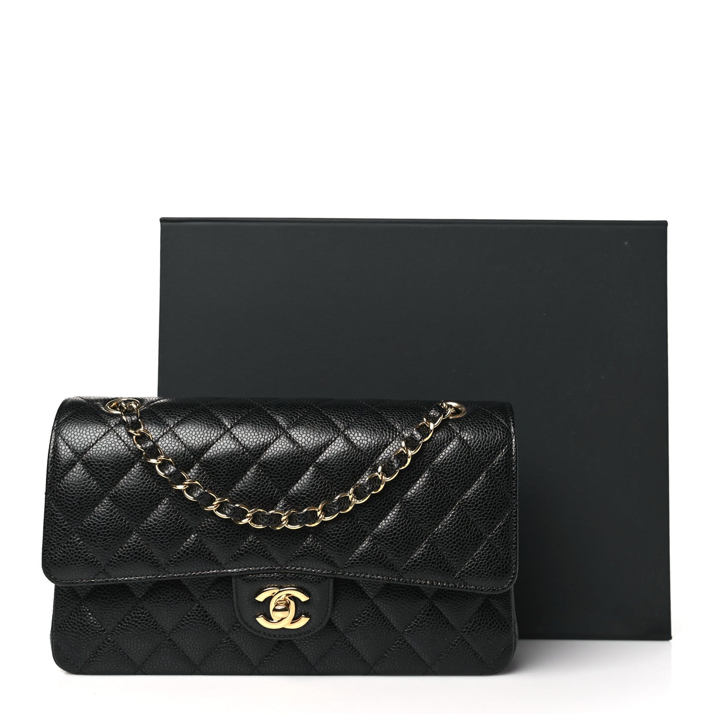 Caviar Quilted Medium Double Flap Black