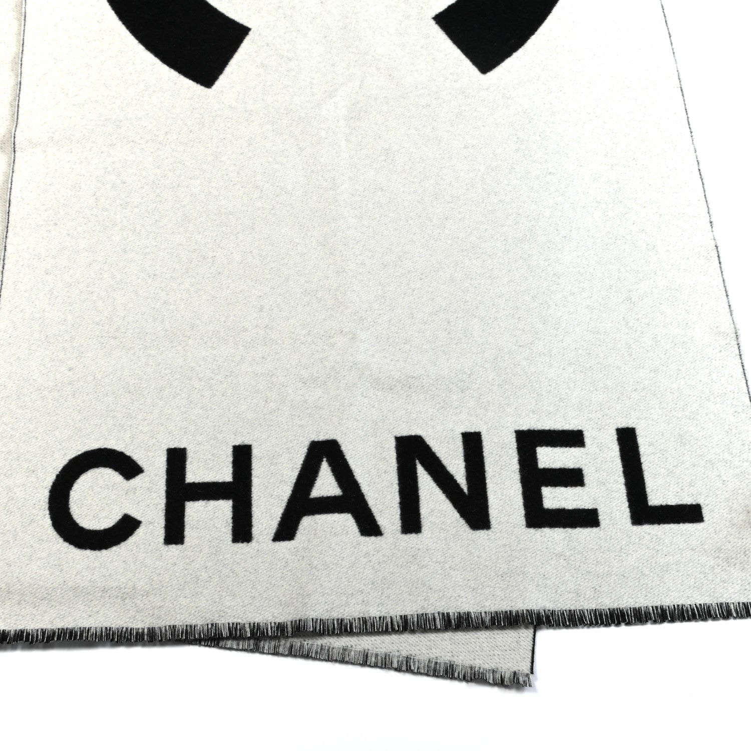 Chanel Cashmere CC Fringe Stole Black White 5 of 5